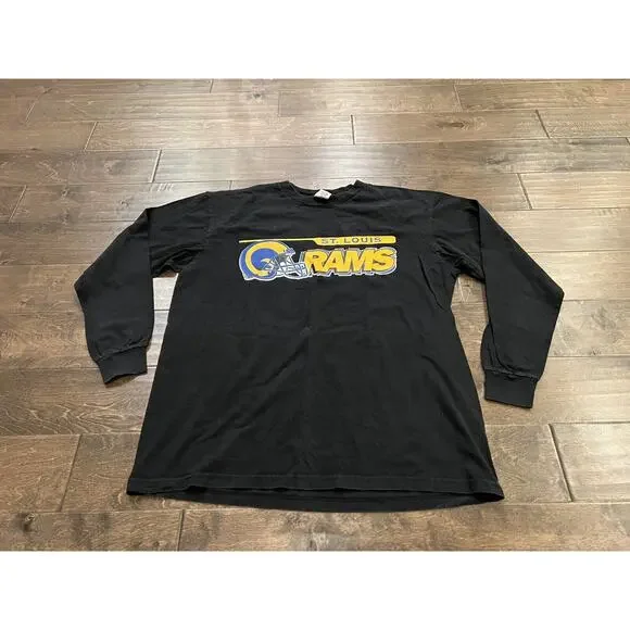 Vtg World Xpress Mens Black NFL St Louis Rams Long Sleeve Shirt Size XL USA - Picture 2 of 8
